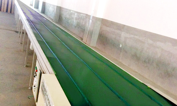 Conveyor line with guide bar